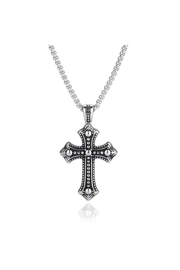 Mens Biker Catholic Cross Pendant Necklace For Men Ashes Stainless Steel