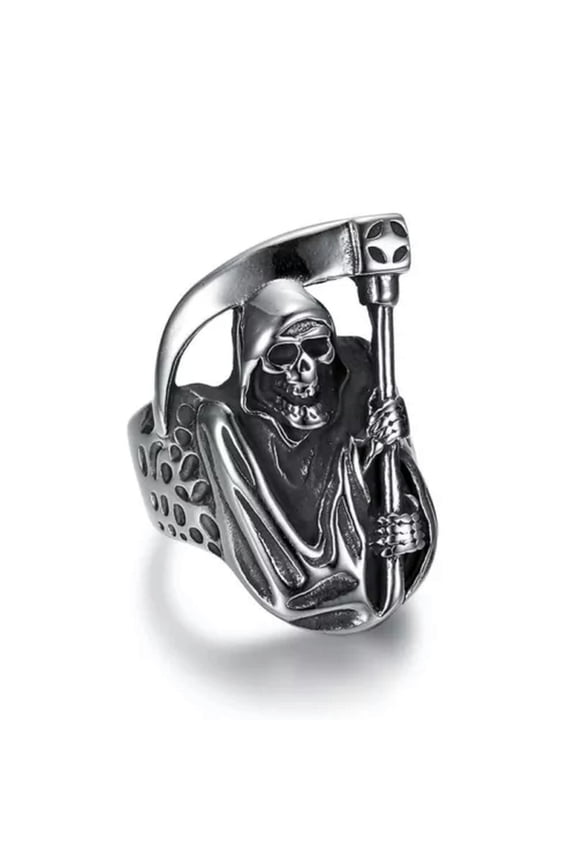 Mens Biker Goth Death Skull Grim Reaper Ring Stainless Steel Size 6-15-9