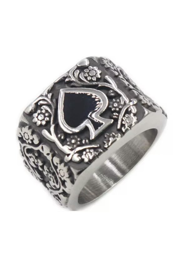 Mens Biker Stainless Steel 316L Lucky Spades Ring Size 7-14-10