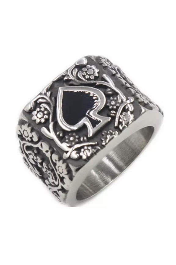 Mens Biker Stainless Steel 316L Lucky Spades Ring Size 7-14