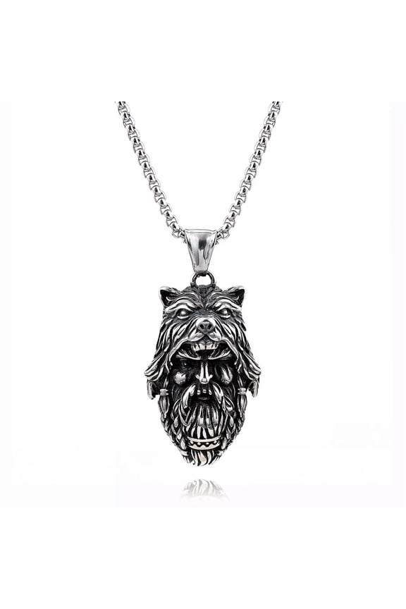 Mens Biker Stainless Steel Werewolf Pendant Necklace