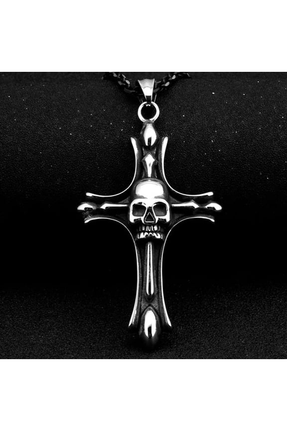 Mens Black Gothic Skull Cross Pendant Necklace Punk Retro Rock Delicate Jewelry Chain 24"