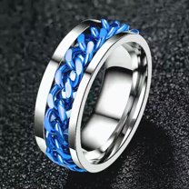 GKNET Mens Blue Miami Cuban Link Band Ring Stainless Steel Punk Rock Biker Delicate Jewelry 8MM-10