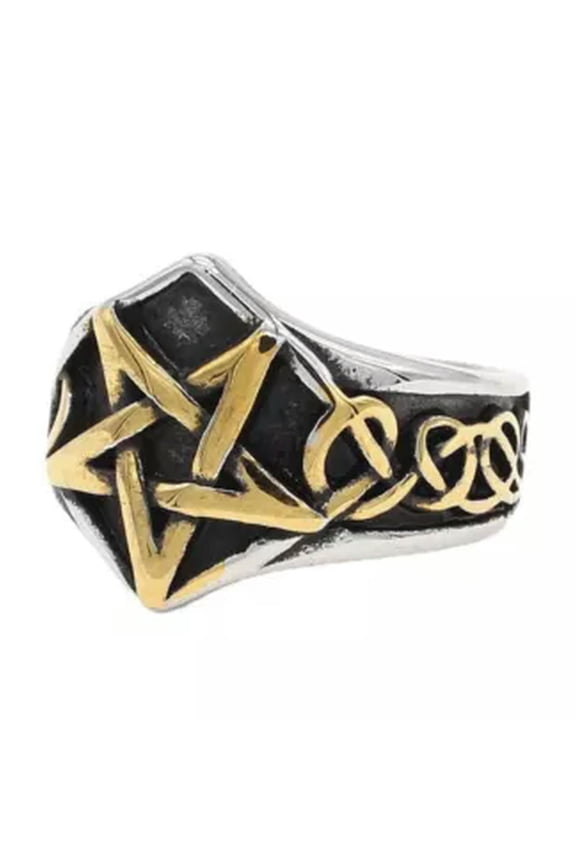 Mens Celtic Wiccan Pagan Pentagram Star Ring Stainless Steel Size 7-13-13-Gold
