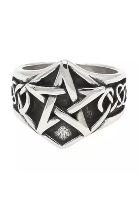 Mens Celtic Wiccan Pagan Pentagram Star Ring Stainless Steel Size 7-13