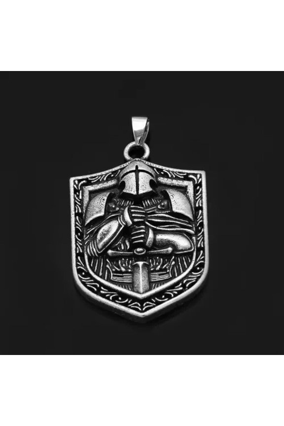 Mens Christian Crusader Templar Knight Pendant Punk Necklace Braided Chain 24"-Silver