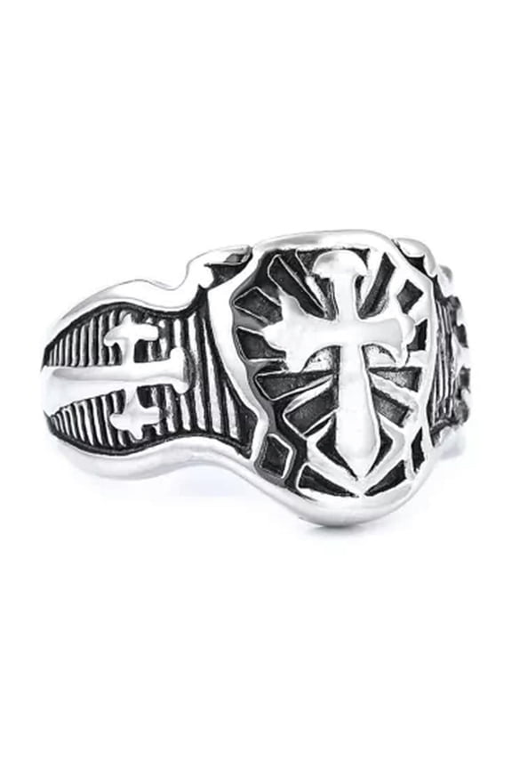 Mens Christian Knights Templar Biker Cross Ring Stainless Steel Size 7-14-14-Silver