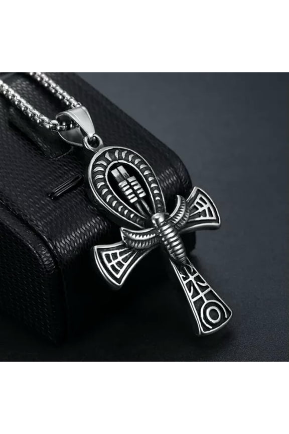 Mens Cross / Skull / Ankh / Viking Axe Pendant Necklace Punk Biker Delicate Jewelry 24"-Style 6- Ankh