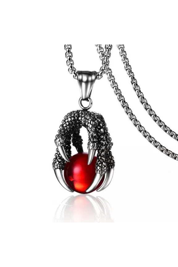 Mens Daenerys Dragon Ball Claw Necklace Pendant Chain Stainless Steel Red Black-Red