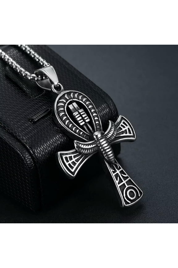Mens Egyptian Ankh Cross Pendant Necklace Punk Delicate Jewelry Stainless Steel Chain 24"