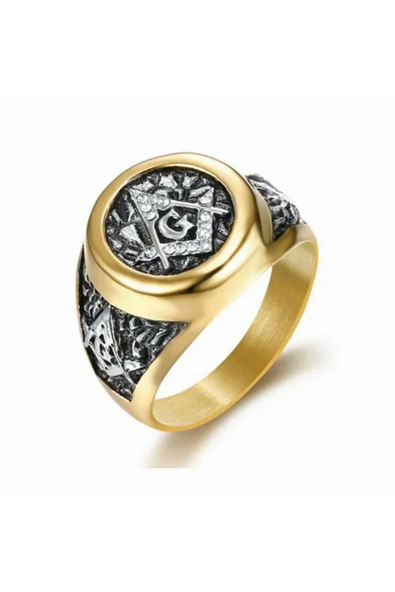 Mens Freemason Masonic White AG CZ Ring for Men Stainless Steel Size 5-16