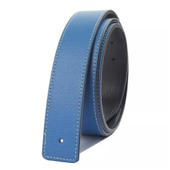 GKNET Mens Genuine Leather Belt Slide Strap Without Buckle-sky blue