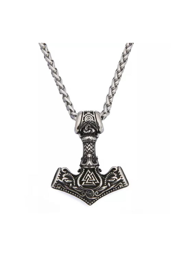 Mens Gold Plated Viking Thors Hammer Valknut Mjolnir Pendant Necklace Men-Gold
