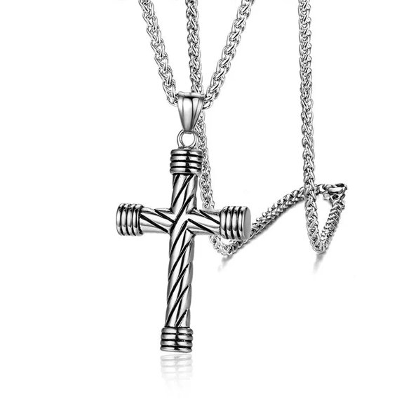 GKNET Mens Goth Stainless Steel Christian Cross Pendant Necklace For Men Chain