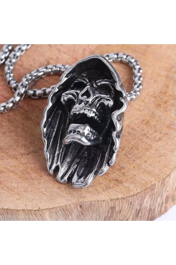 Mens Gothic Grim Reaper Skull Pendant Necklace Punk Retro Rock Delicate Jewelry Chain 24"