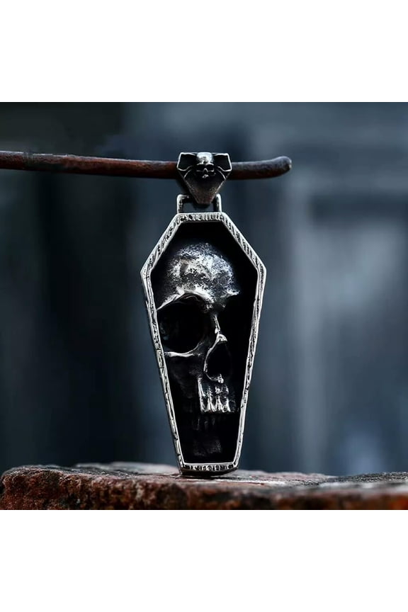 Mens Gothic Retro Skull Coffin Pendant Necklace Punk Delicate Jewelry Stainless Steel 24"
