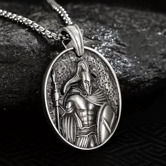 GKNET Mens Greek Spartan Warrior Shield Pendant Necklace Punk Biker Delicate Jewelry Chain 24"
