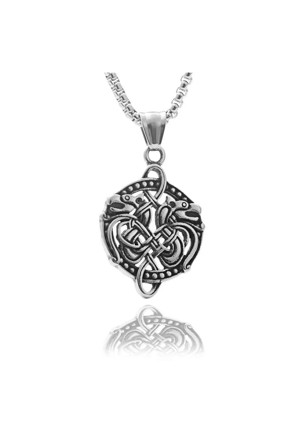 Mens Irish Celtic Knot Viking Wolf Pendant Necklace Stainless Steel Rope