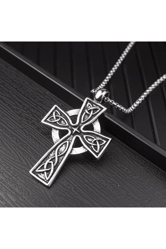 Mens Large Celtic Trinity Knot Cross Pendant Necklace Stainless Steel Men-default