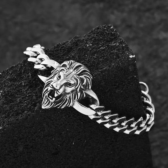 GKNET Mens Lion Head Cuban Link Chain Bracelet Punk Biker Delicate Jewelry Stainless Steel 8.6"