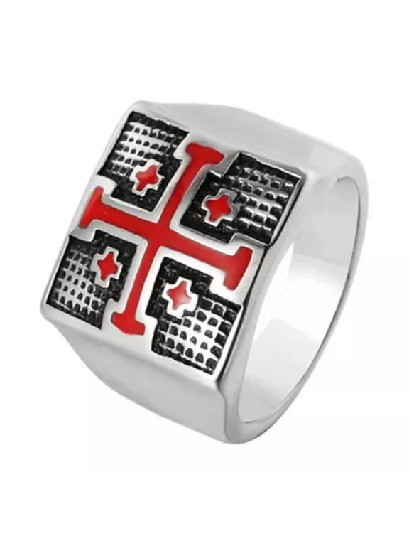 Mens Maltese Cross Crusader Knights Templar Ring Gold Silver Size 7-14-10-Silver