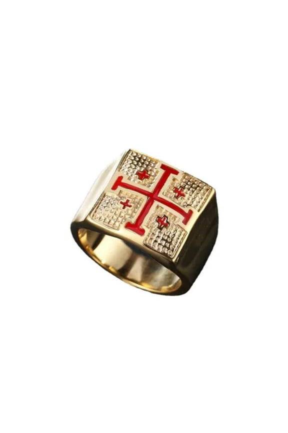 Mens Maltese Cross Crusader Knights Templar Ring Gold Silver Size 7-14