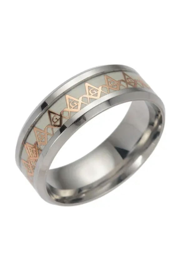 Mens Masonic Band Ring Freemason Luminous Stainless Steel Mason Size 6-13-9-Gold