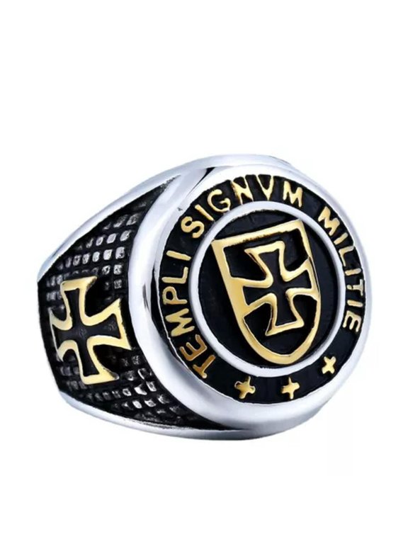 Mens Masonic Knights Templar Ring Cross Shield Men Stainless Steel Size 7-13