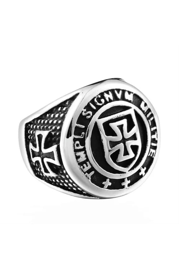 Mens Masonic Knights Templar Ring Cross Shield Men Stainless Steel Size 7-13-13-Silver