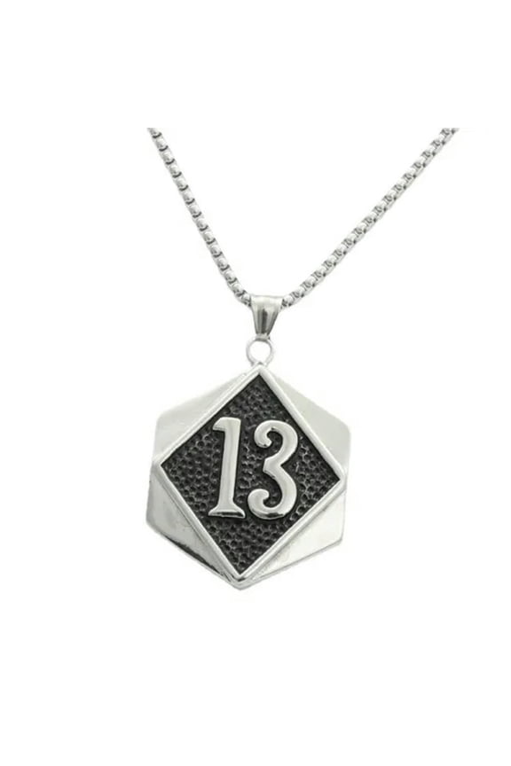 Mens Motorcycle Biker Number 13 Pendant Necklace Stainless Steel-Silver