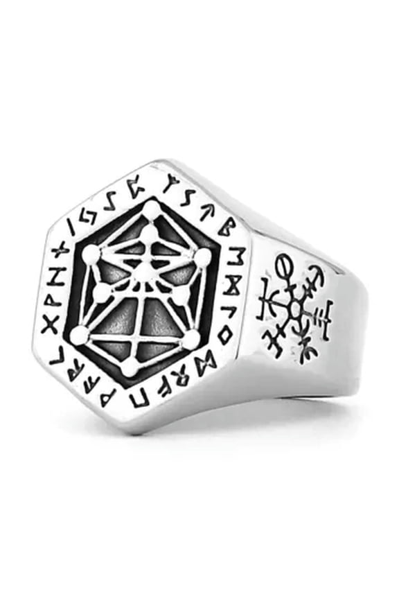 Mens Nordic Viking Kabbalah Tree of Life Vegvisir Rune Ring Men Size 7-13-7