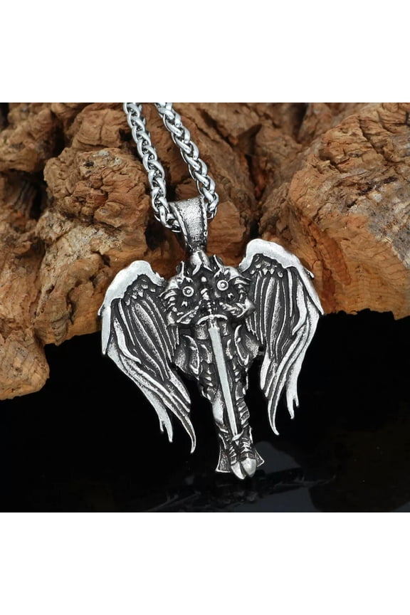Mens Odin Warrior Wing Sword Pendant Necklace Viking Delicate Jewelry Silver Chain 24"