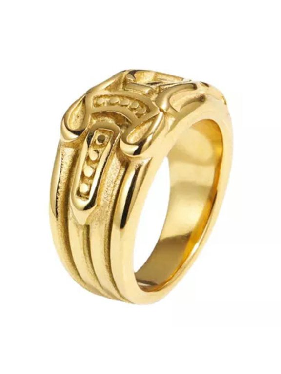 Mens Punk Fashion Delicate Jewelry 18K Gold Plated Stainless Steel Sword Ring Size 7-13
