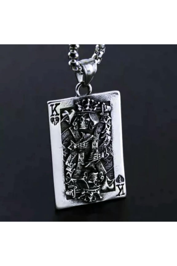 Mens Punk Gothic Grim Reaper Skull King Playing Card Pendant Necklace Chain 24"