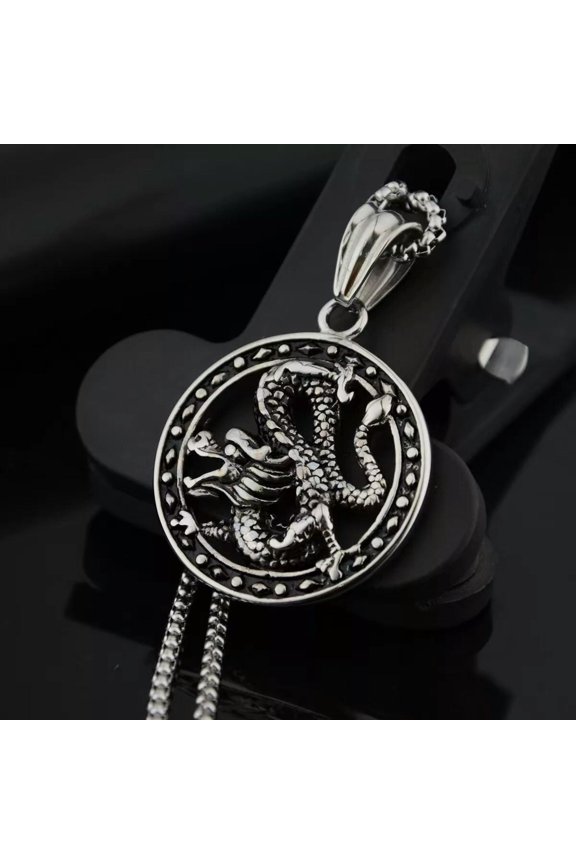 Mens Punk Gothic Rock Dragon Pendant Animal Necklace Biker Delicate Jewelry Box Chain 24"
