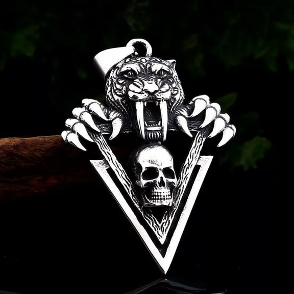 GKNET Mens Punk Gothic Tiger w. Skull Pendant Necklace Rock Biker Delicate Jewelry Chain 24"
