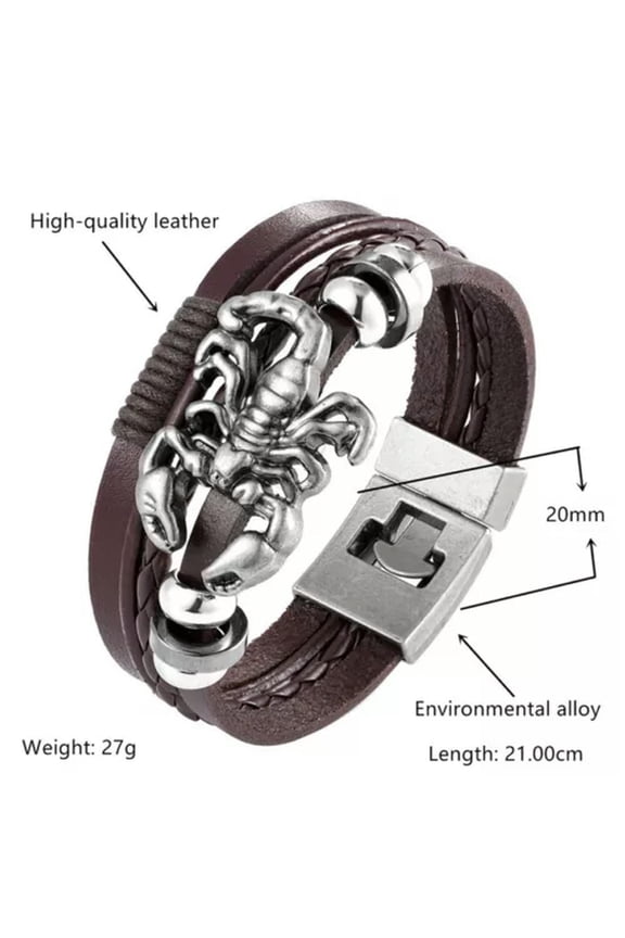 Mens Punk Leather Wrap Braided Spider Bracelet Wristband Bangle Cuff Delicate Jewelry New-Scorpion