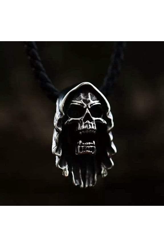 Mens Punk Silver Grim Reaper Skull Pendant Necklace Retro Rock Delicate Jewelry Chain 24"
