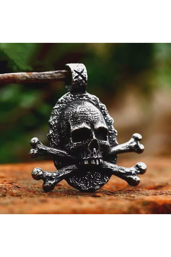 Mens Punk Skull Crossbones Pendant Necklace Gothic Retro Delicate Jewelry Stainless Steel