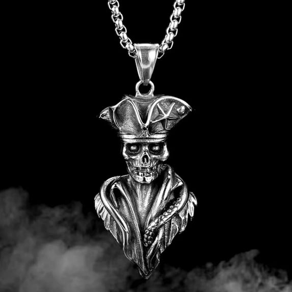 GKNET Mens Retro Gothic Skull King Pendant Necklace Punk Hip Hop Biker Delicate Jewelry 24"