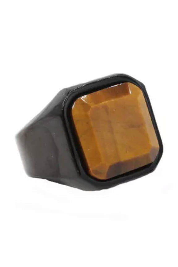 Mens Rings Stainless Steel Natural Tiger Eye Stone Red and Black Stone Ring-12-Black/Tiger Eye Stone