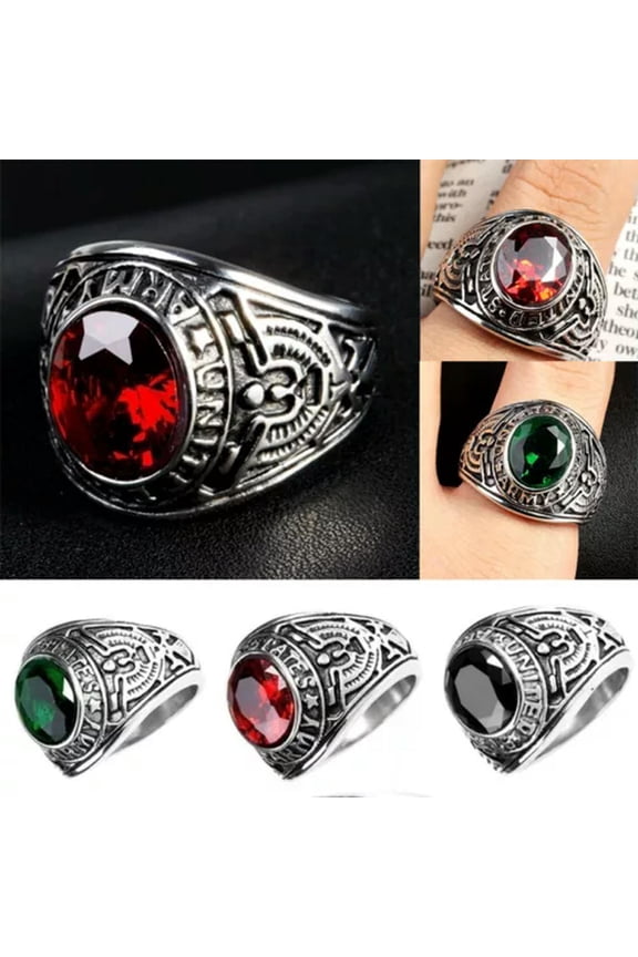 Mens Rings Stainless Steel Siam Red United States Army Military Finger Ring Gift-Red-10
