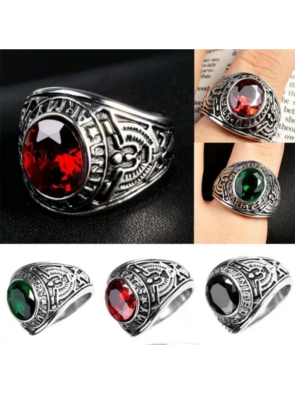 Mens Rings Stainless Steel Siam Red United States Army Military Finger Ring Gift-Red-10