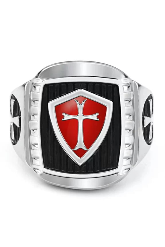 Mens Shield Cross Knights Templar Ring Silver Stainless Steel Size 7-15-11
