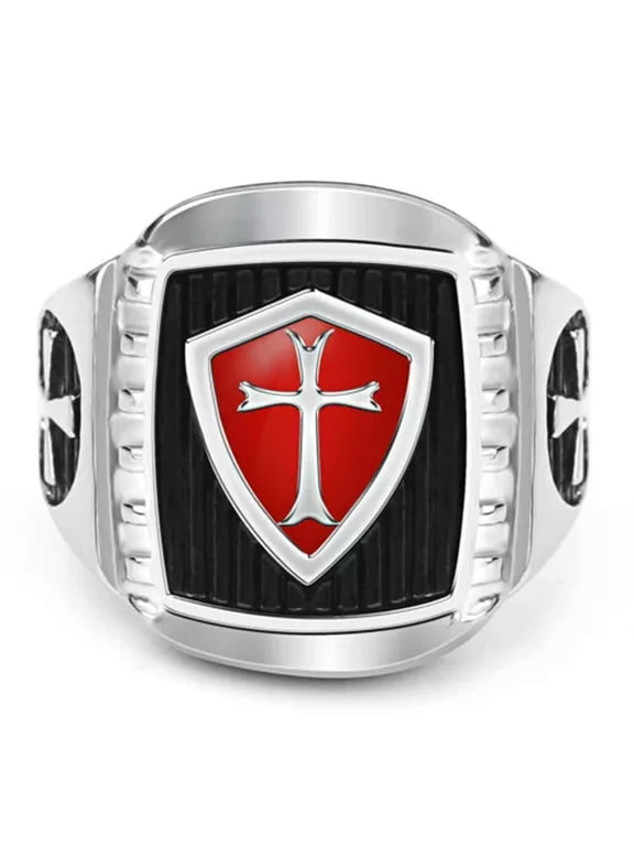 Mens Shield Cross Knights Templar Ring Silver Stainless Steel Size 7-15-14