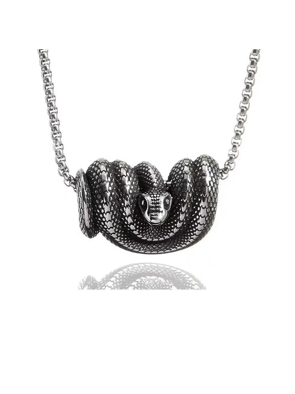 Mens Silver Animal Snake Serpent Pendant Necklace Gothic Retro Delicate Jewelry Chain 24"
