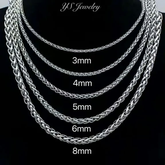 GKNET Mens Silver Stainless Steel Braided Wheat Rope Chain Necklace 20-28" 3/4/6/8 MM-3mm-24 Inch