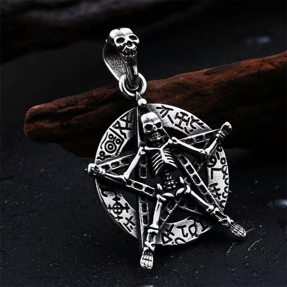 GKNET Mens Silver Star Skull Pendant Necklace Hip Hop Punk Biker Delicate Jewelry Chain 24"