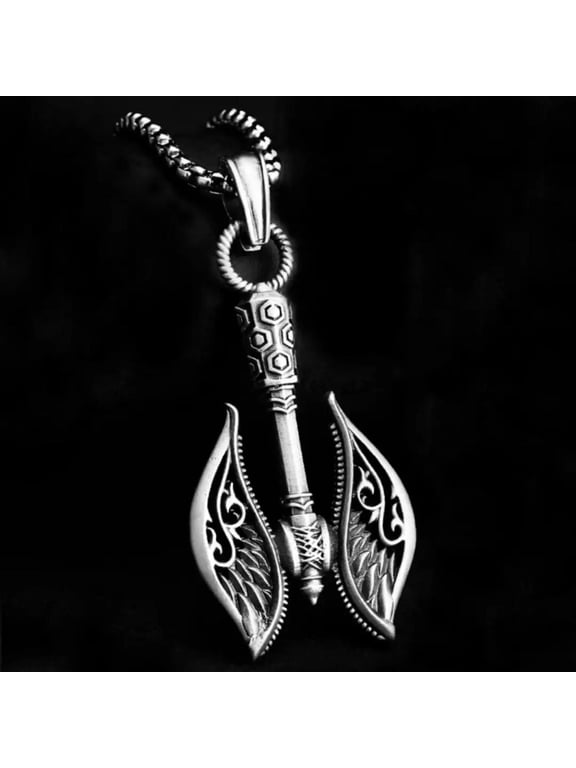 Mens Silver Viking Warrior Battle Axe Pendant Punk Biker Necklace Box Chain 24"