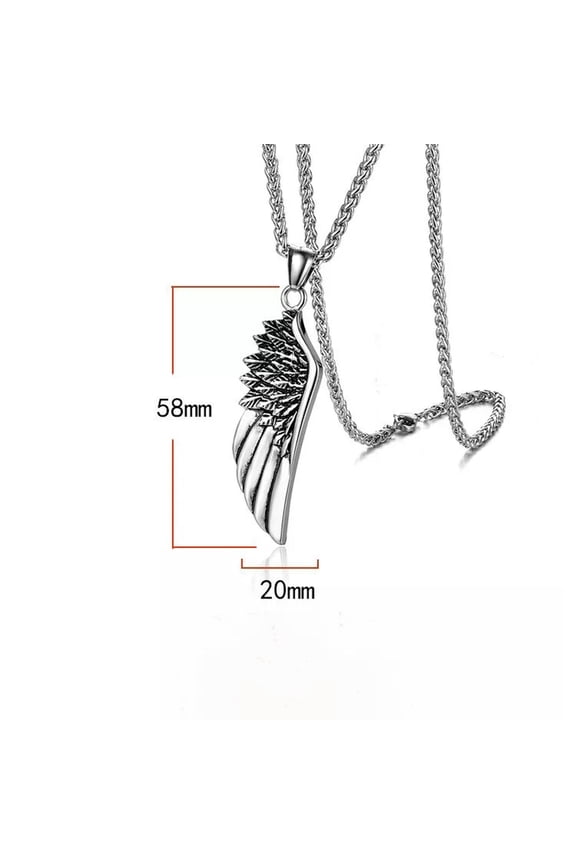 Mens Stainless Steel Angel Wing Feather Pendant Necklace for Men Women